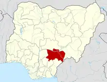 Makurdi is located in Benue State which is shown in red.