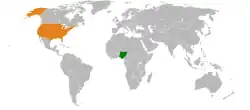 Map indicating locations of Nigeria and USA