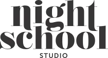 In an old serif fashion, the words "Night School" appear properly, while at the bottom, "Studio" is capitalized in a modern sans serif font.