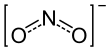 A nitrogen atom is bonded to two oxygen atoms, with bond strength 1.5, in a bent geometry; the collective ion bears a single negative charge