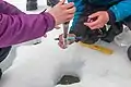 Taking a sample, Longyearbreen glacier