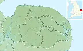 Location of Filby Broad in Norfolk, England.