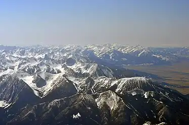 Northwest expanse of Absarokas as viewed from 15,000 feet (4,600 m) over Livingston, Montana