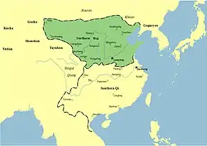 Northern Wei territory. They were bordered to the south by the Southern Qi from 479 to 502, and by the Liang from 502.