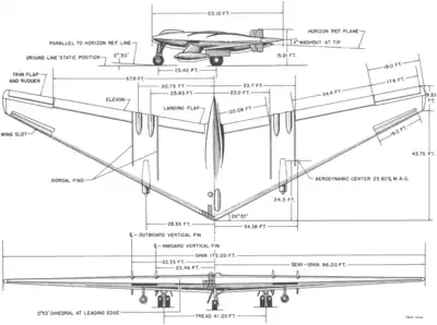 3-view line drawing of the Northrop YB-35B