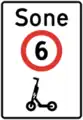 Speed limit zone for small electric vehiclesSpeed limit of 6 km/h (3.7 mph) for small electric vehicles until of end of speed limit zone.