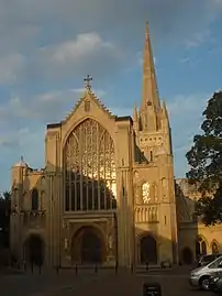 Norwich Cathedral spire and west window