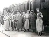 Branislav Nušić, second from left, Kushakovikj, a Minister in Spain (first) and General Ilija Gojković taken at Bitola in 1912.