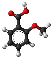 Ball-and-stick model of the o-anisic acid molecule