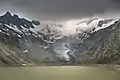 Upper Aargletscher as seen from the bank of the reserve lake Oberaarsee in July, 2010