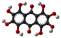 Ball and stick model of octahydroxyanthraquinone