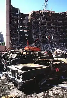 Image 36The federal building that was bombed in the Oklahoma City bombing two days after the bombing, viewed from across the adjacent parking lot. (from 1990s)