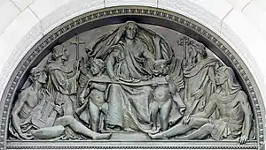 High-relief bronze tympanum of Writing, Thomas Jefferson Building, Washington, D.C., US