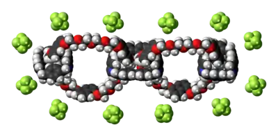 Ball-and-stick models of the component ions of olympiadane