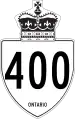 Typical Ontario primary/400-series highway sign using a bullet-shaped shield