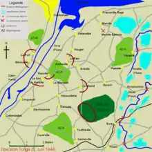 simple map detailing the parachute landing grounds, towns and woods in the area