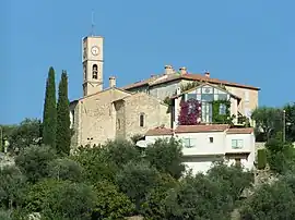 A view of the church and surrounding buildings in Opio