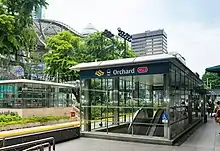 An entrance to Orchard station at street level