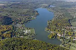 A drone view of Pécs lake