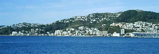 Oriental Bay as seen from the city at Queens Wharf