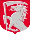 A horse holding scythe in the coat of arms of Orimattila