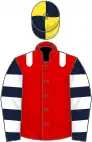 Red, white epaulets, dark blue and white hooped sleeves, yellow and dark blue quartered cap