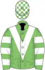 Light green, white chevron, hooped sleeves, check cap