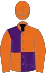 Orange and purple (quartered), orange sleeves and cap