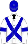 White, blue cross-belts, armlets and cap