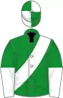 Green, white sash, halved sleeves, quartered cap