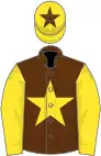 Brown, yellow star and sleeves, yellow cap, brown star