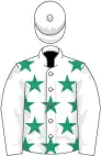 White, emerald green stars, white sleeves