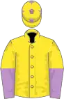 Yellow, purple and yellow halved sleeves, yellow cap, purple stars