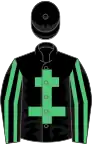 Black, emerald green cross of lorraine, striped sleeves