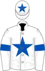 White, royal blue star, armlets and star on cap