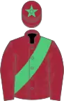 Maroon, emerald green sash, emerald green star on cap