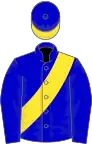 Blue, yellow sash, yellow peak on cap