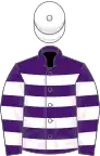 Purple and white hoops, white cap