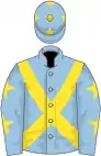 Light blue, yellow cross belts, light blue sleeves, yellow stars and cap