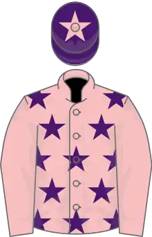 Pink, purple stars, pink sleeves, purple cap, pink star