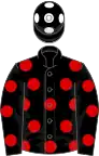 Black, red spots, black cap, white spots