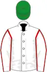 White, white sleeves, red seams, green cap