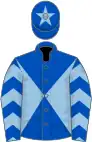 Royal blue and light blue diabolo, chevrons on sleeves, royal blue cap, light blue star