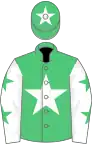 White, emerald green star, chevrons on sleeves, white cap, emerald green star