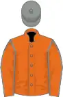 Orange, grey seams on sleeves, grey cap