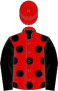 Red, black spots and sleeves, red cap