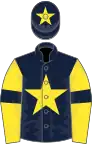 Dark blue, yellow star, yellow sleeves, dark blue armlets, dark blue cap, yellow star