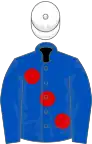 Royal blue, large red spots, white cap