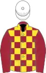 Maroon and Yellow check, Maroon sleeves, white cap