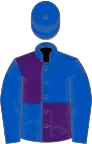 Royal blue and purple (quartered), royal blue sleeves and cap